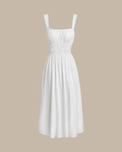 White Ruched Slip Maxi Dress