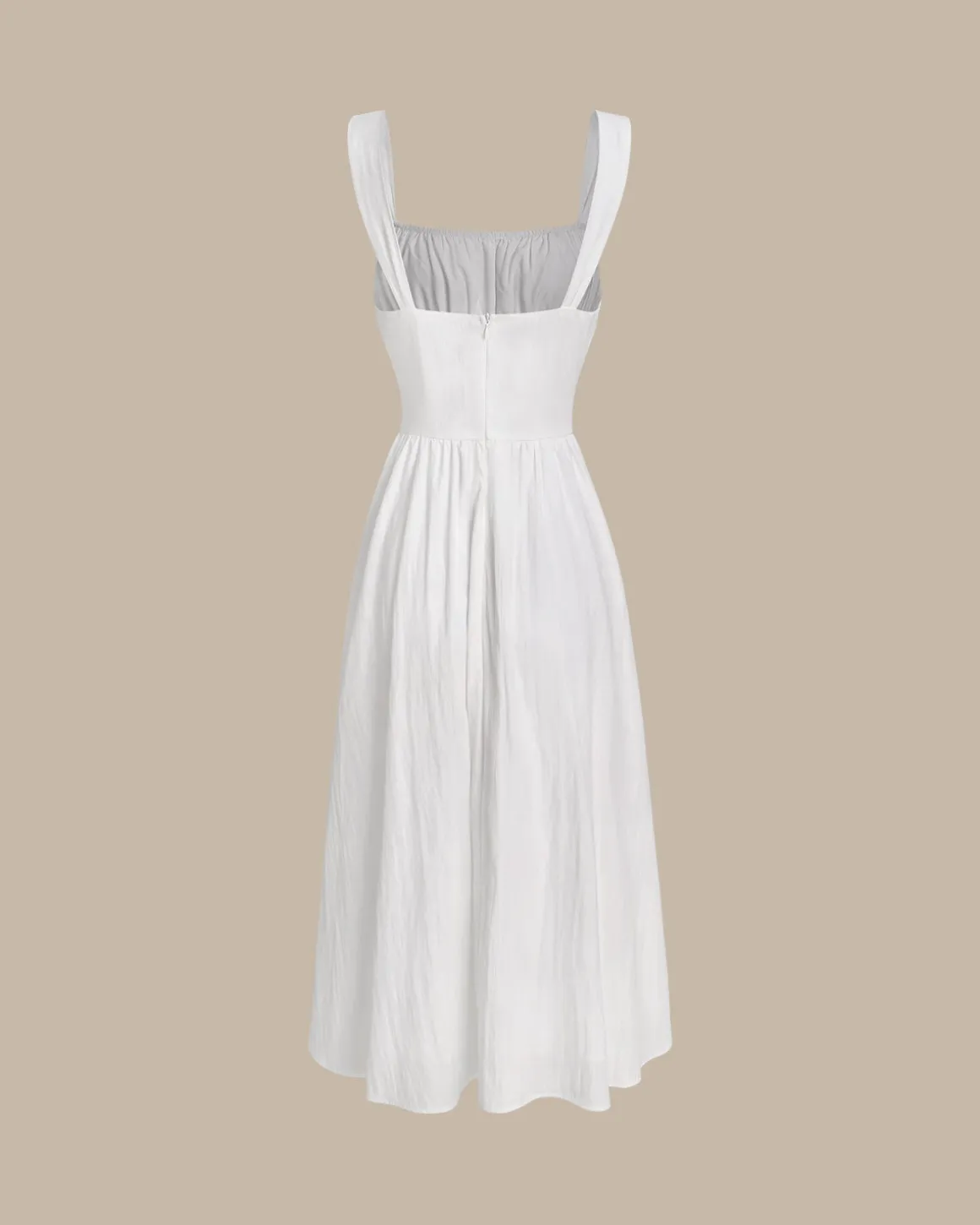 White Ruched Slip Maxi Dress