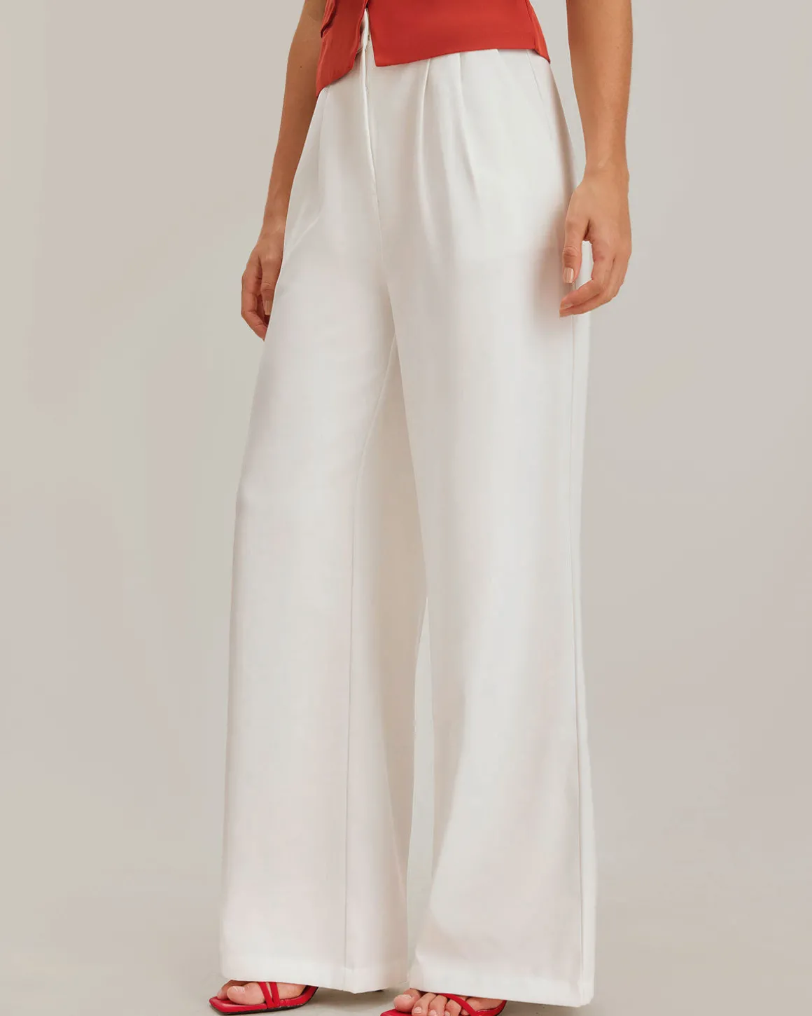 White Ruched Straight Pants