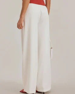 White Ruched Straight Pants