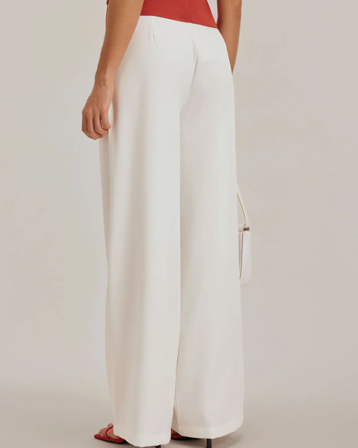 White Ruched Straight Pants