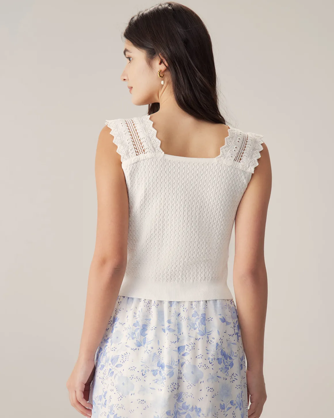 White Ruffle Embroidery Tank