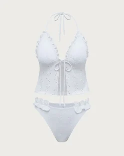 White Ruffled Tankini Swimsuit