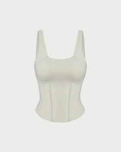 White Scoop Neck Yoga Tank Top