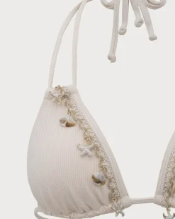 White Shell Embellished Bikini Set