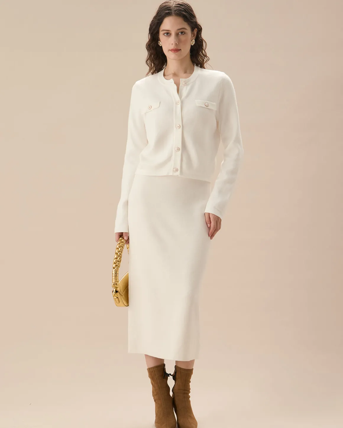 White Single Breasted Knit Cardigan