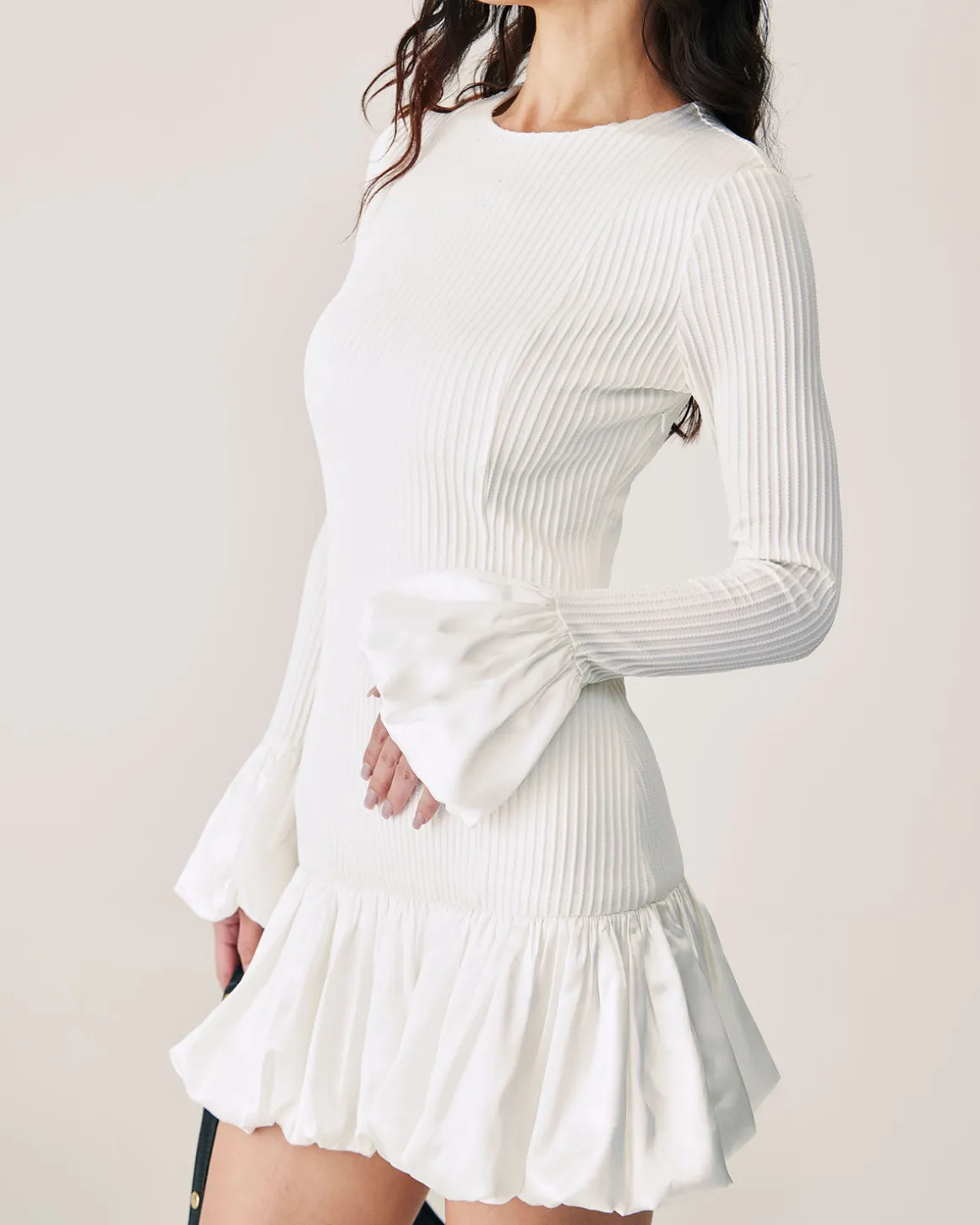 White Splicing Sweater Mini Dress