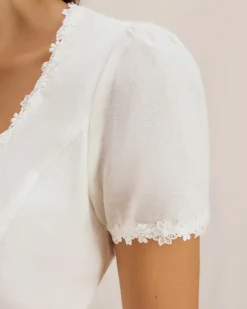 White Square Neck Button Lace Blouse