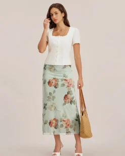 White Square Neck Button Lace Blouse