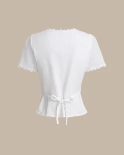 White Square Neck Button Lace Blouse