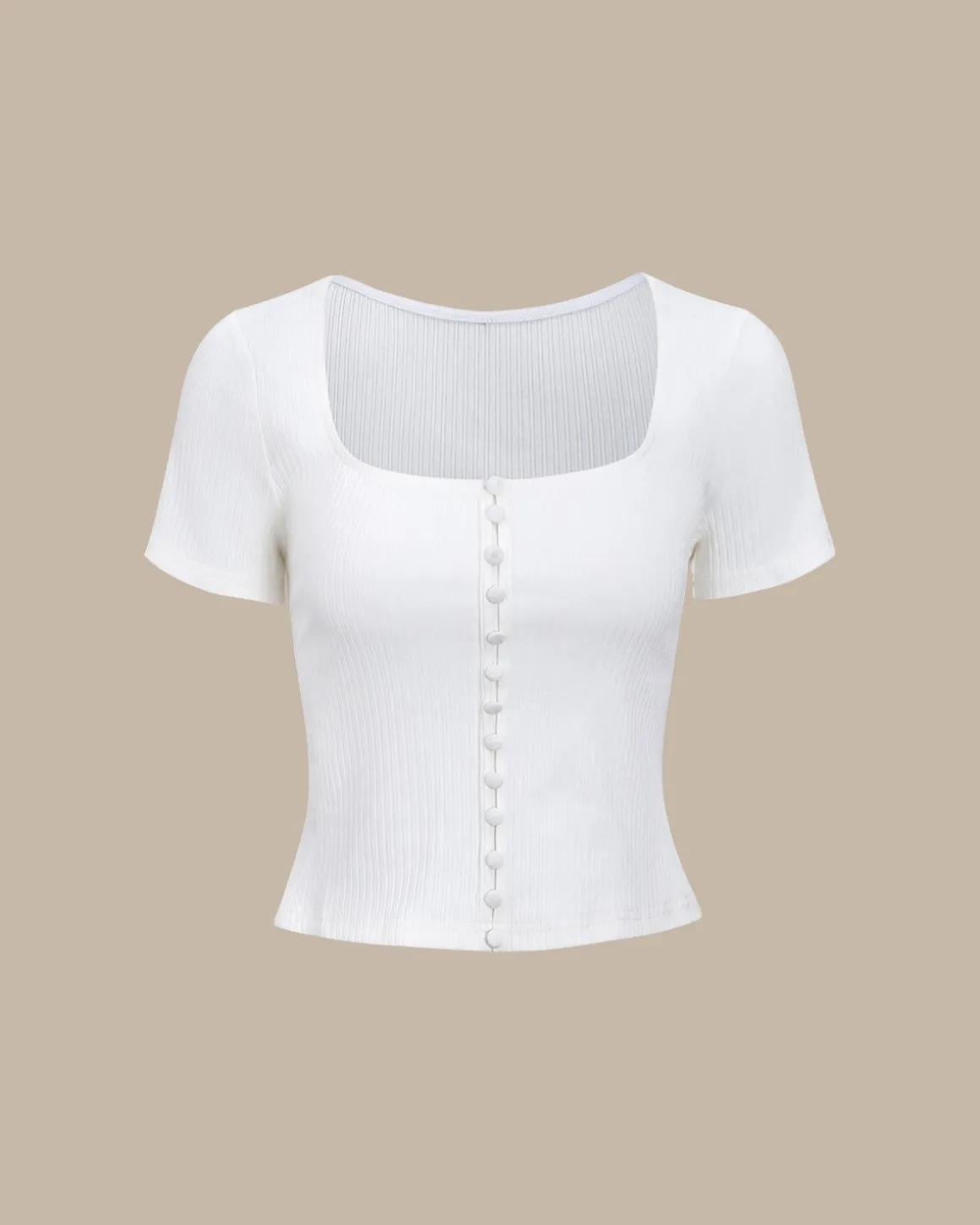 White Square Neck Ribbed Knit Tee