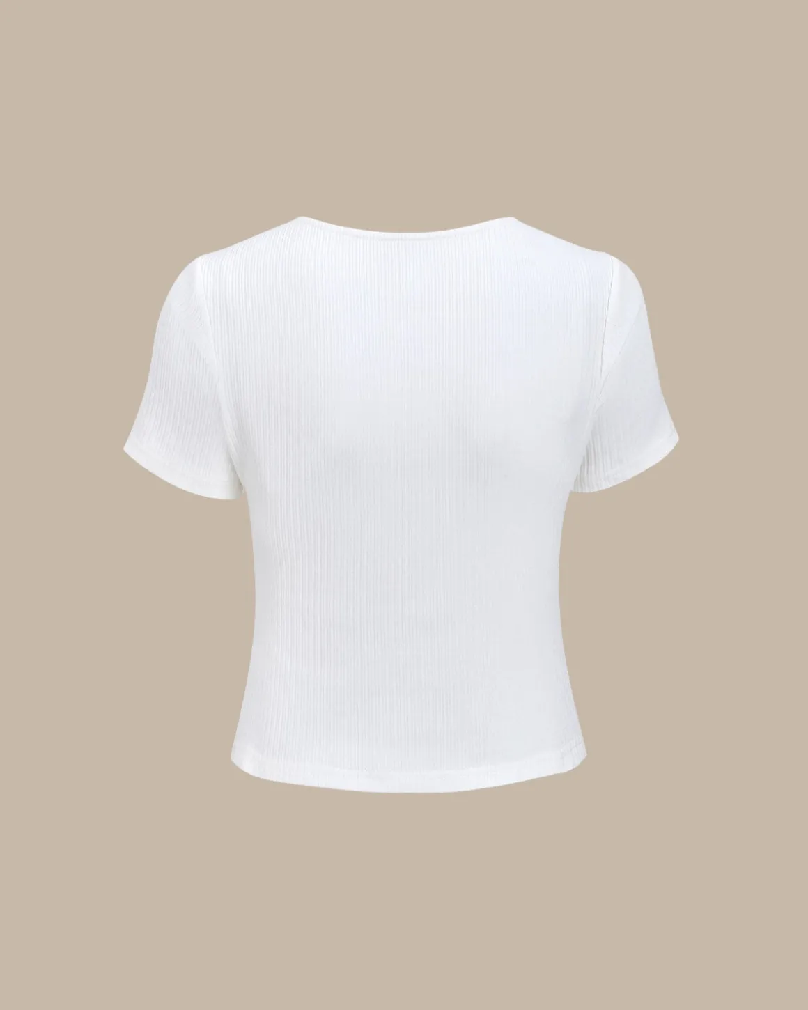 White Square Neck Ribbed Knit Tee