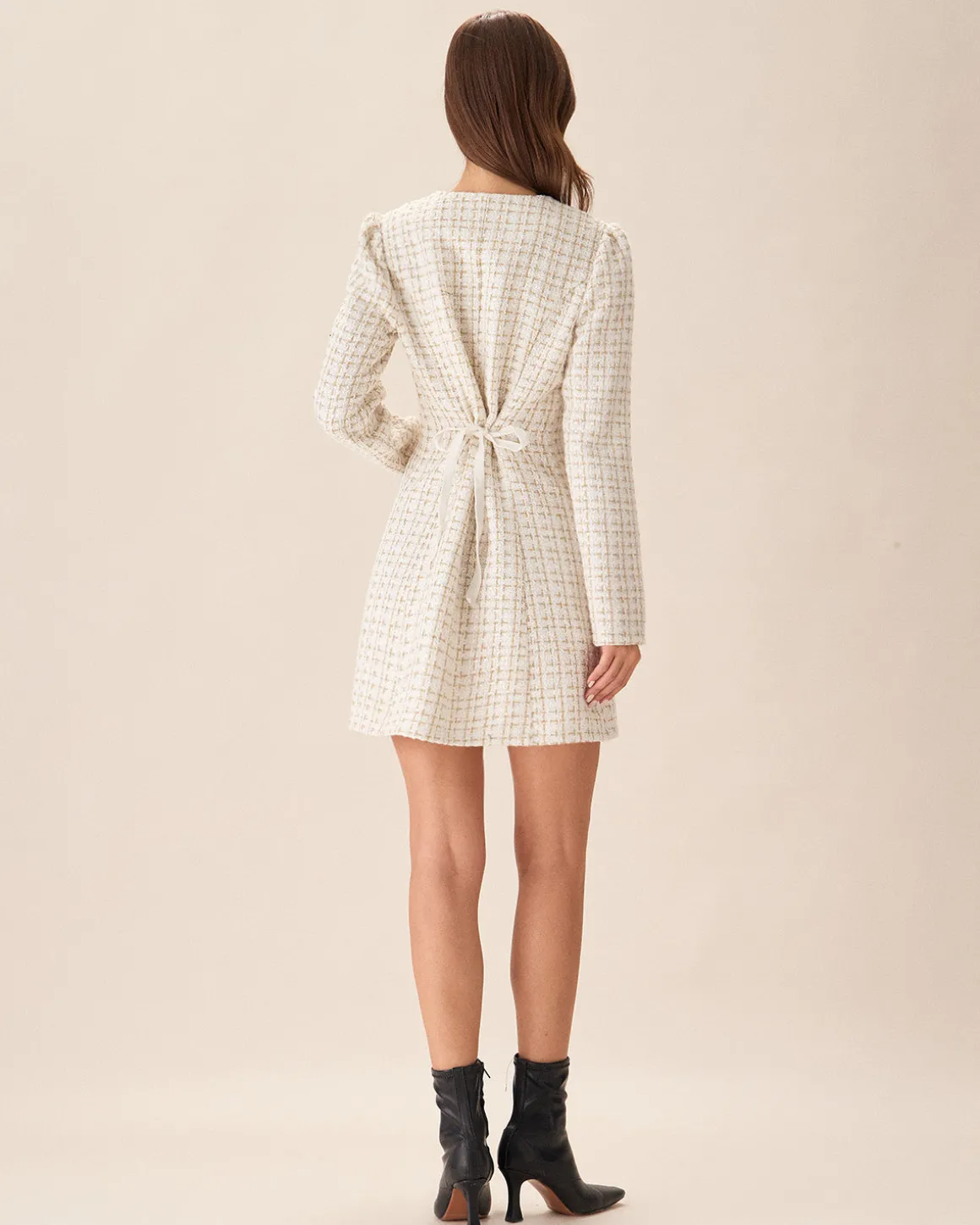 White Square Neck Tweed Mini Dress
