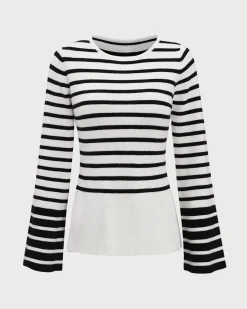 White Striped Boat Neck Sweater