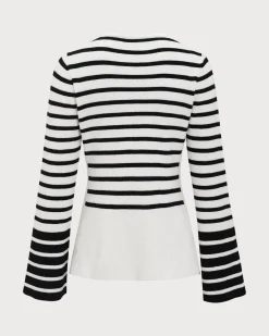 White Striped Boat Neck Sweater