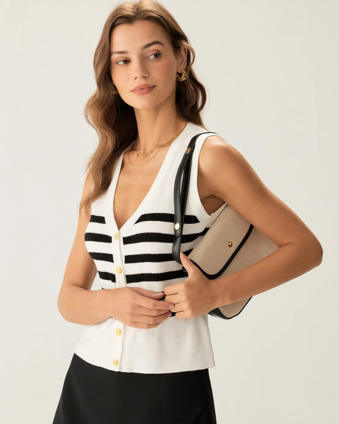 White Striped Button Knit Tank Top