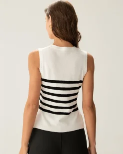 White Striped Button Knit Tank Top