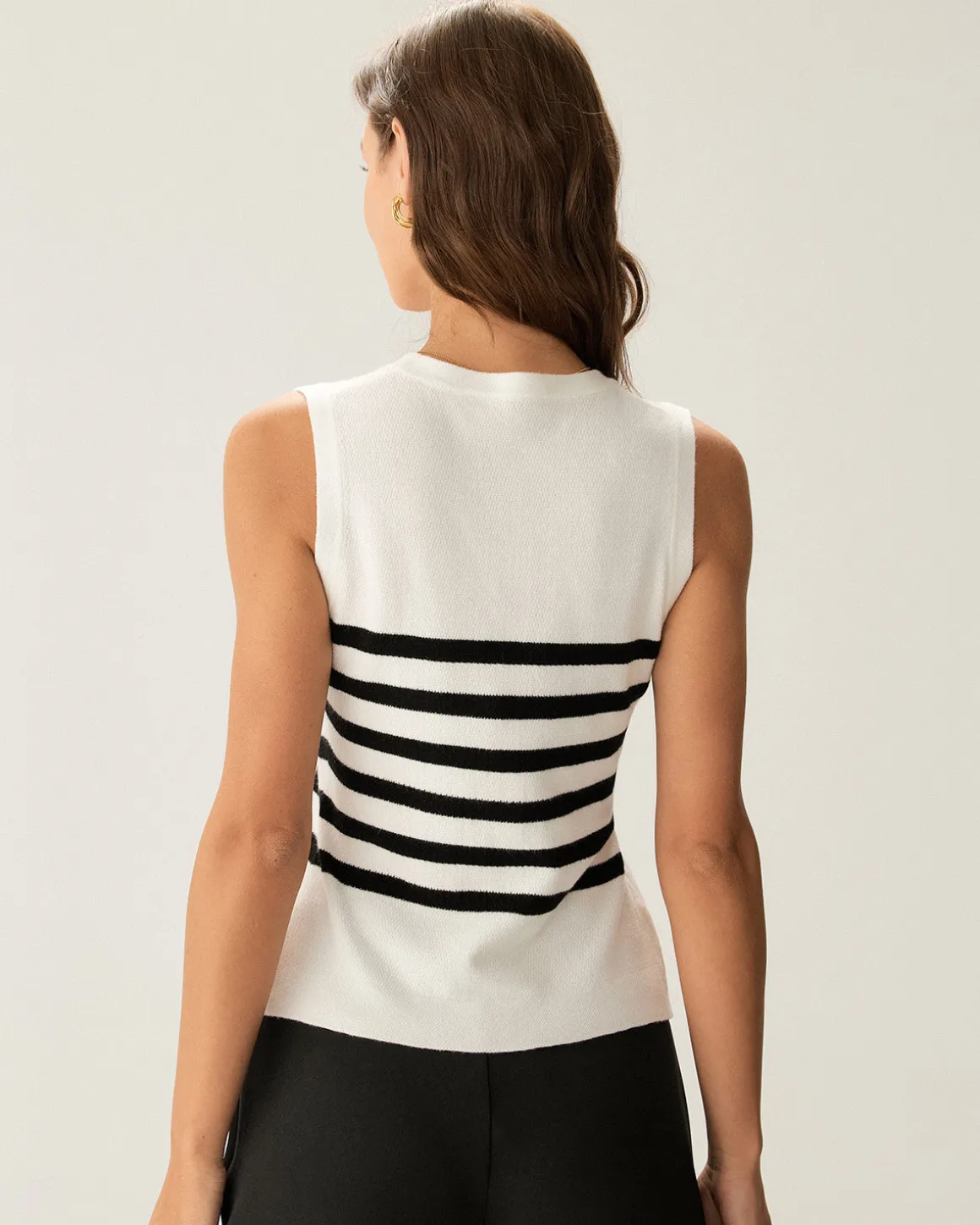 White Striped Button Knit Tank Top