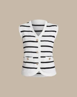 White Striped Single Breasted Vest