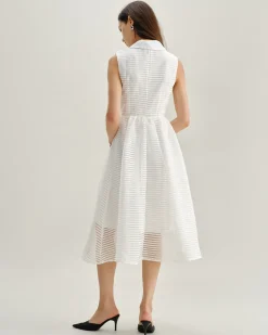 White Striped Sleeveless Midi Dress