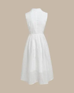 White Striped Sleeveless Midi Dress
