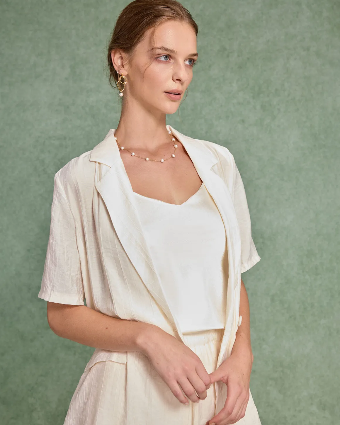 White Textured Blouse Shorts Two-Piece Set