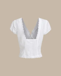 White Textured Cap Sleeve Blouse