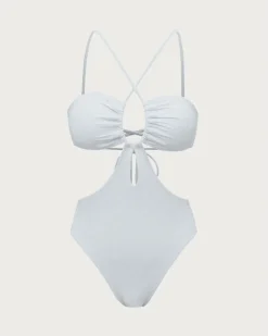 White Textured Halter One-Piece Swimsuit