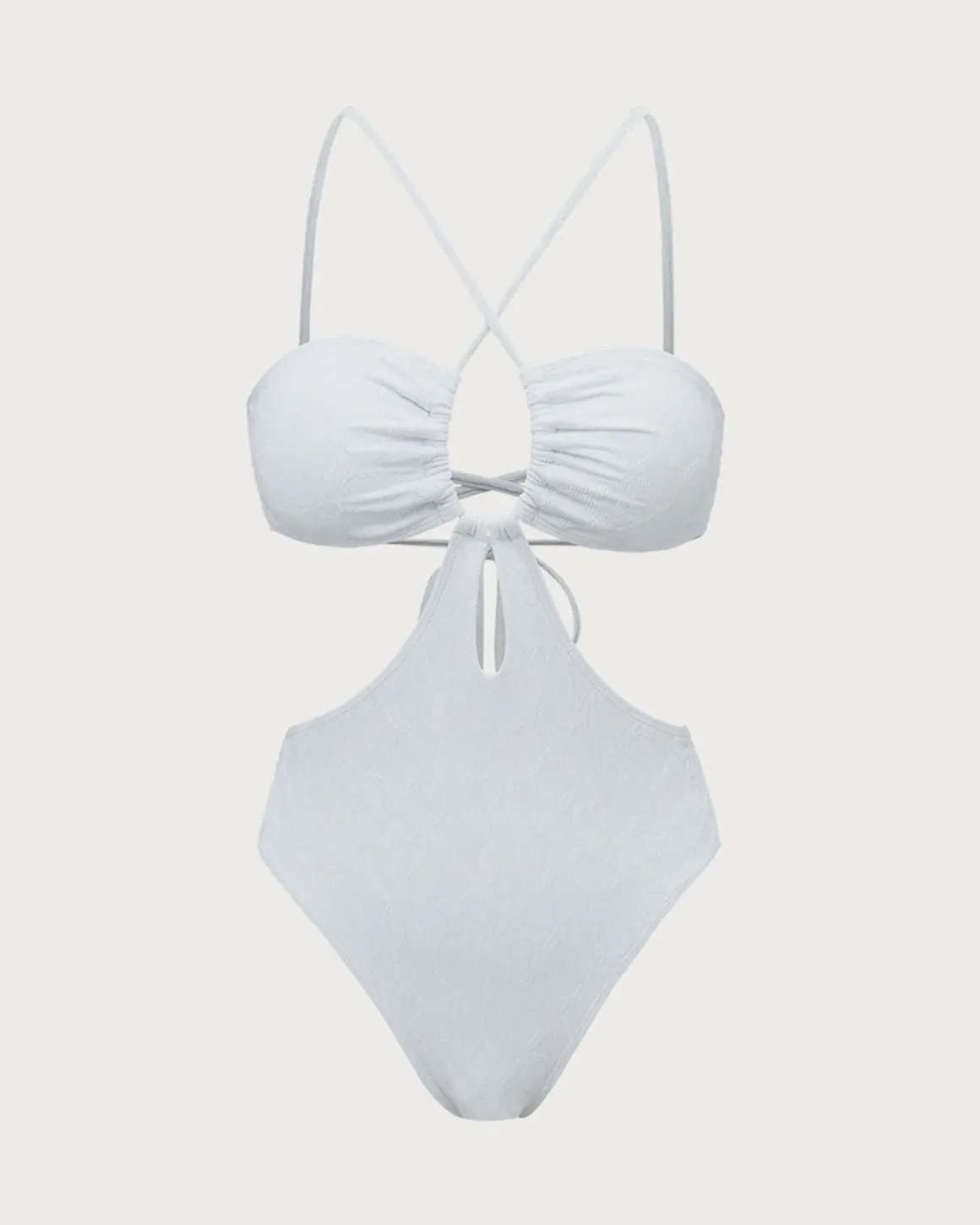 White Textured Halter One-Piece Swimsuit