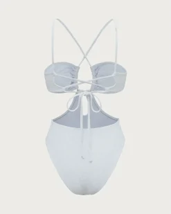 White Textured Halter One-Piece Swimsuit