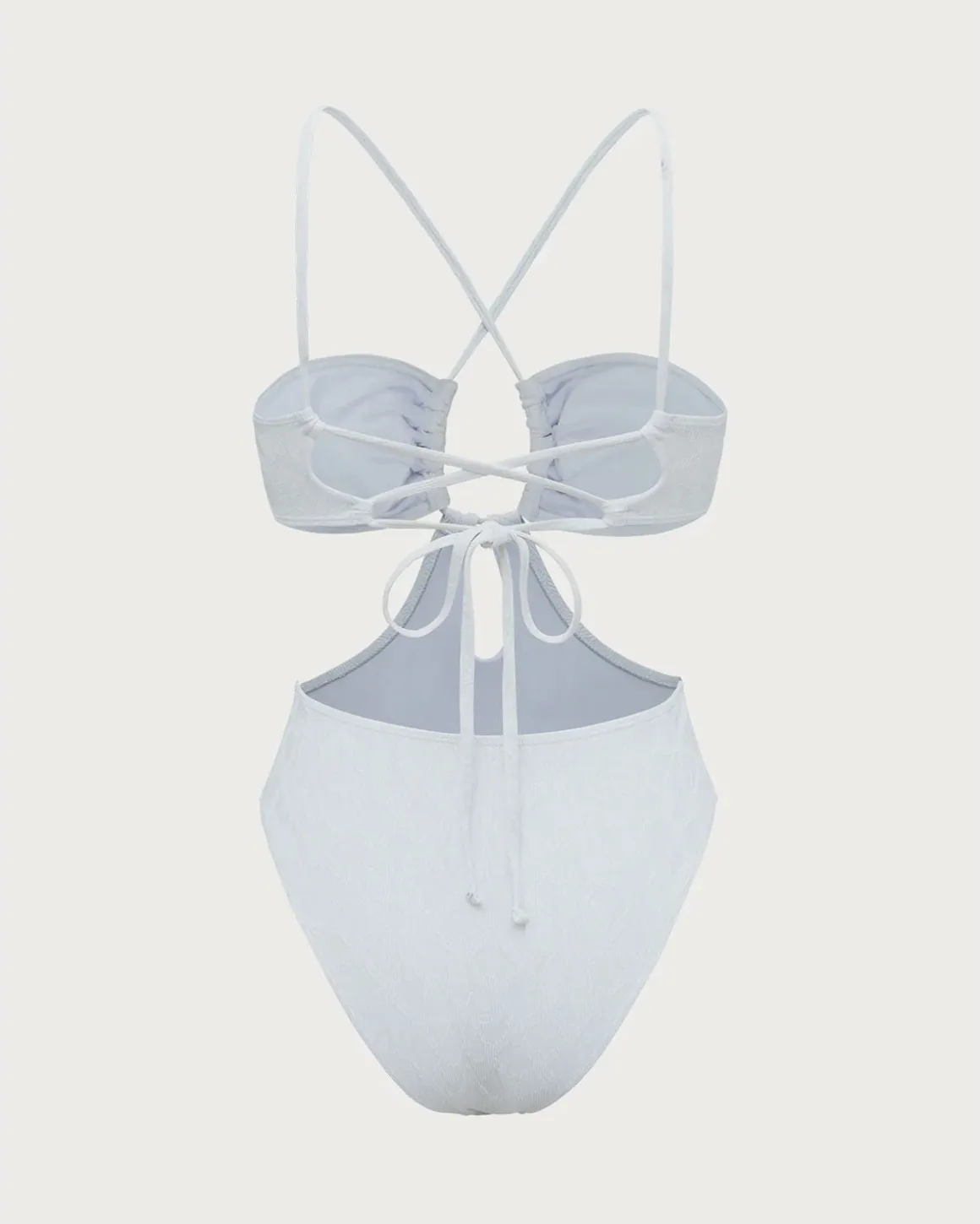 White Textured Halter One-Piece Swimsuit