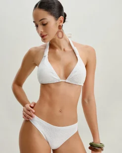 White Textured Halter Triangle Bikini Set