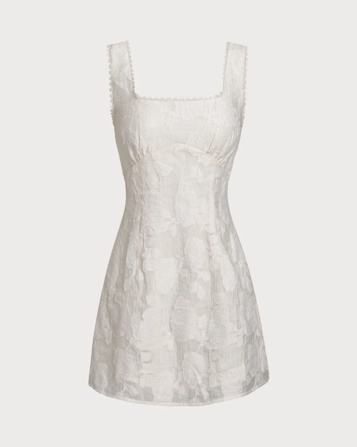 White Textured Square Neck Slip Mini Dress