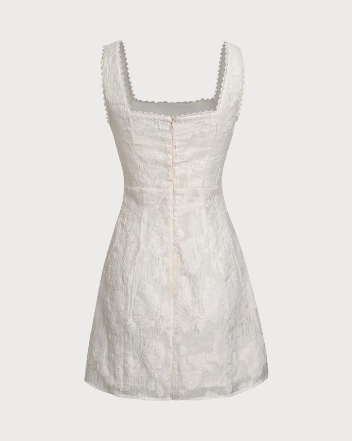 White Textured Square Neck Slip Mini Dress