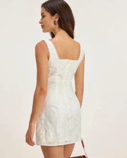 White Textured Square Neck Slip Mini Dress