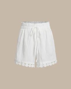 White Textured Tie Waist Shorts