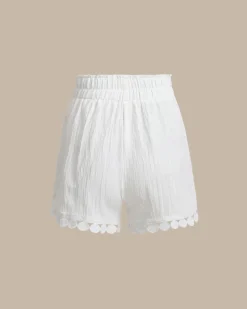 White Textured Tie Waist Shorts