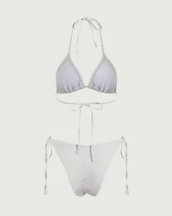 White Textured Triangle Bikini Set