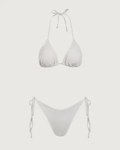 White Textured Triangle Bikini Set