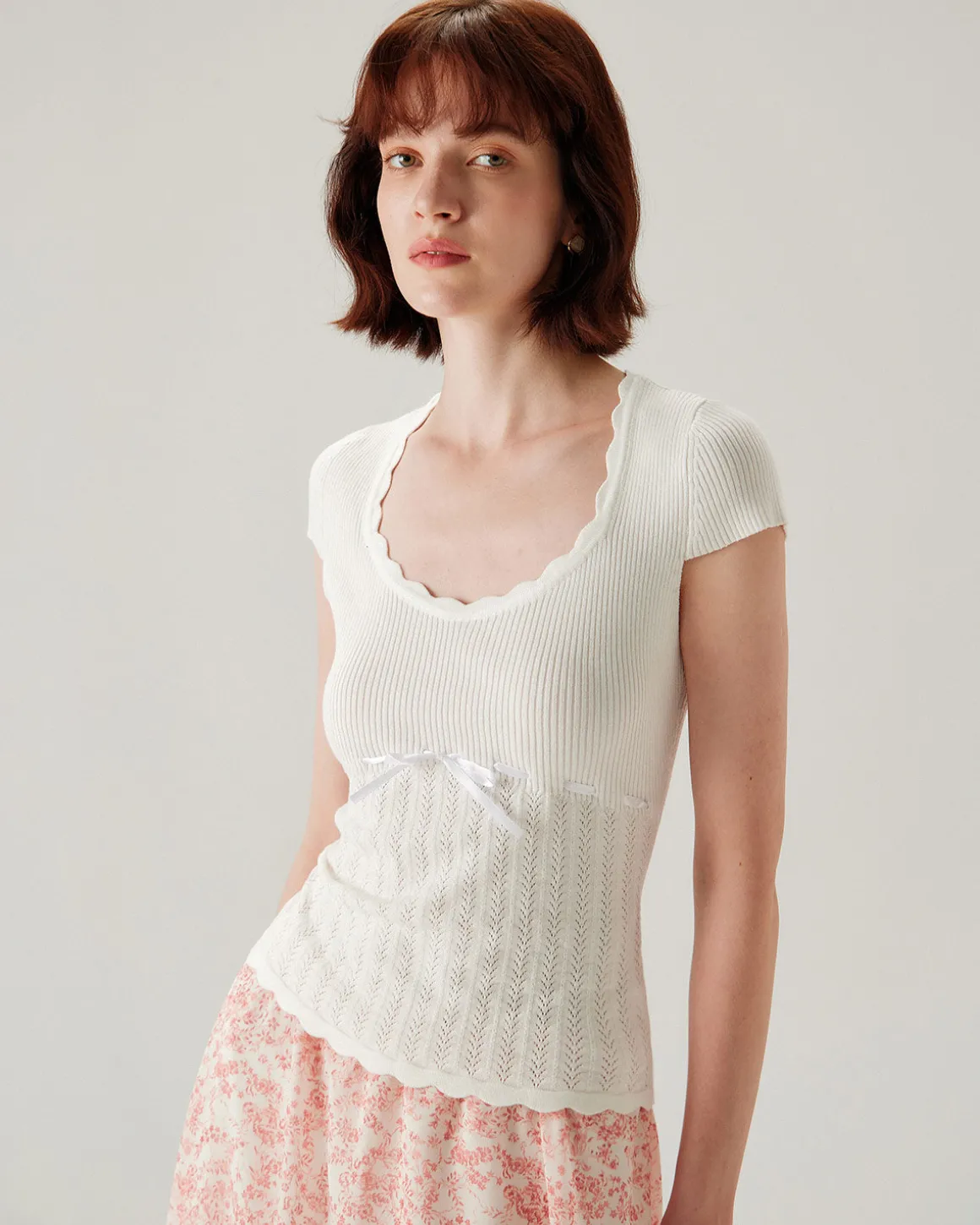 White U Neck Slim Knit Tee
