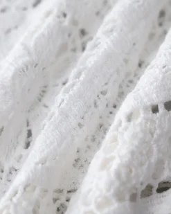 White V Neck Crochet Bell Sleeve Blouse