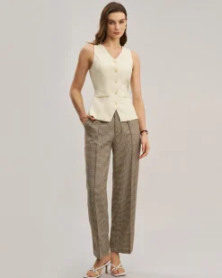 White V Neck Cutout Button Vest