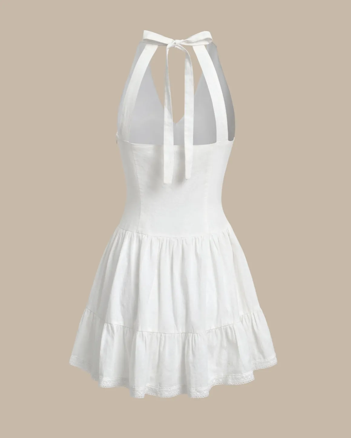 White V Neck Pleated Backless Mini Dress