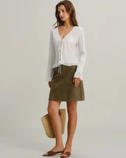 White V Neck Ruffle Poet Sleeve Cardigan