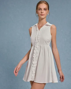 White V Neck Ruffle Sleeveless Mini Dress