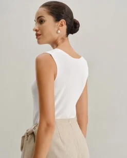 White V Neck Slim Tank Top
