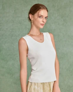 White V Neck Slim Tank Top