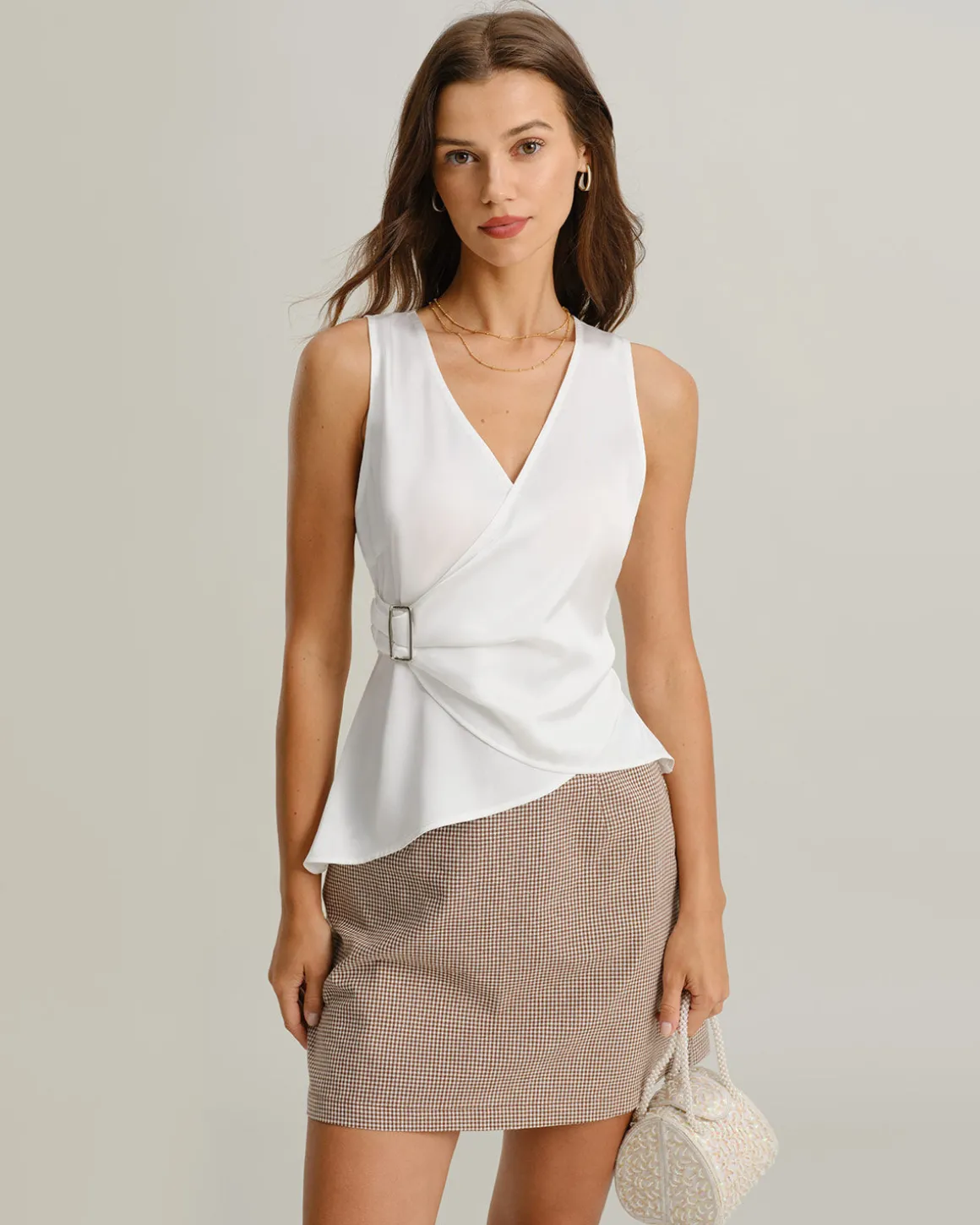 White V-Neck Wrap Tank Top