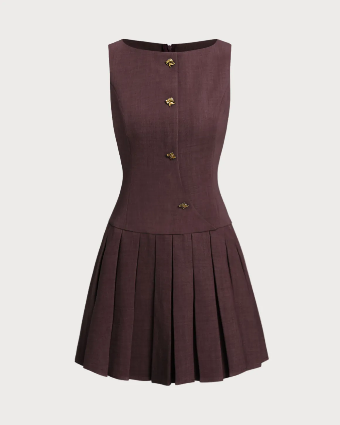 Wine Red Boat Neck Sleeveless Mini Dress