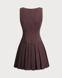 Wine Red Boat Neck Sleeveless Mini Dress